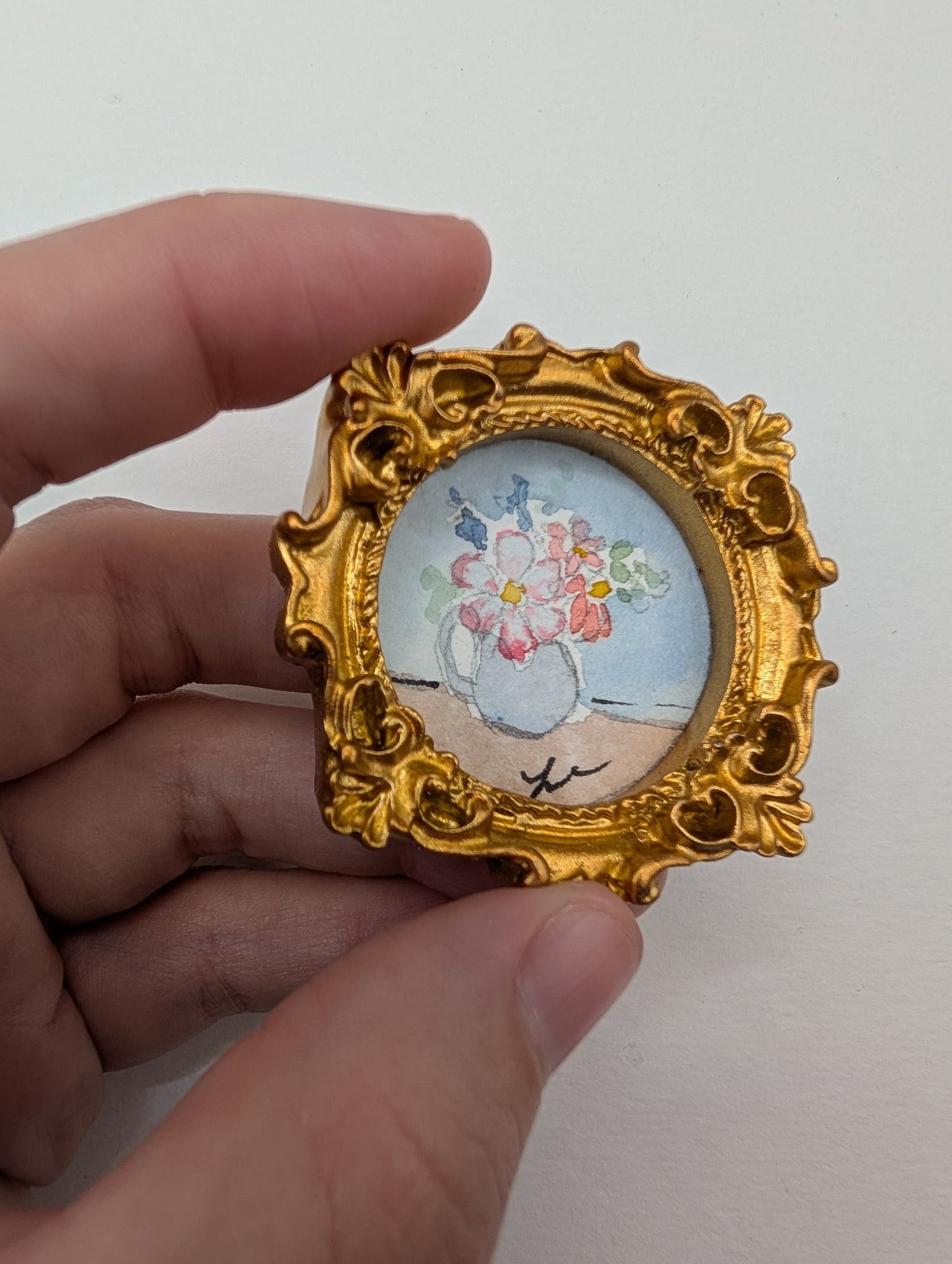 Mini Vase of Flowers Painting - Original Watercolor Art by Lora Cavallin