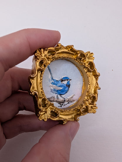 Mini Blue Fairy Wren Painting - Original Watercolor Art by Lora Cavallin