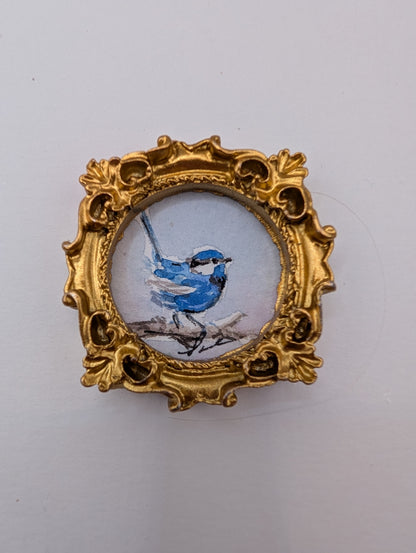 Mini Blue Fairy Wren Painting - Original Watercolor Art by Lora Cavallin