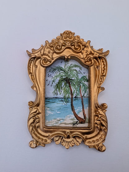 Mini Palm Tree Beach Painting - Original Watercolor Art by Lora Cavallin
