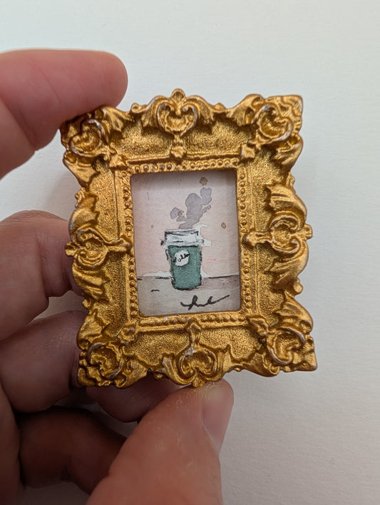 Mini Cup of Coffee Painting - Original Watercolor Art by Lora Cavallin