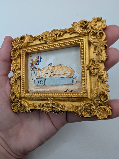 Mini Sleeping Cat Painting - Original Watercolor Art by Lora Cavallin