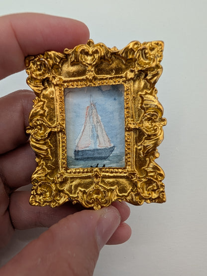 Mini Sailboat Painting - Original Watercolor Art by Lora Cavallin