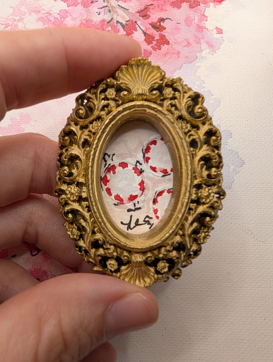 Mini Peppermint Candy Painting - Original Watercolor Art by Lora Cavallin