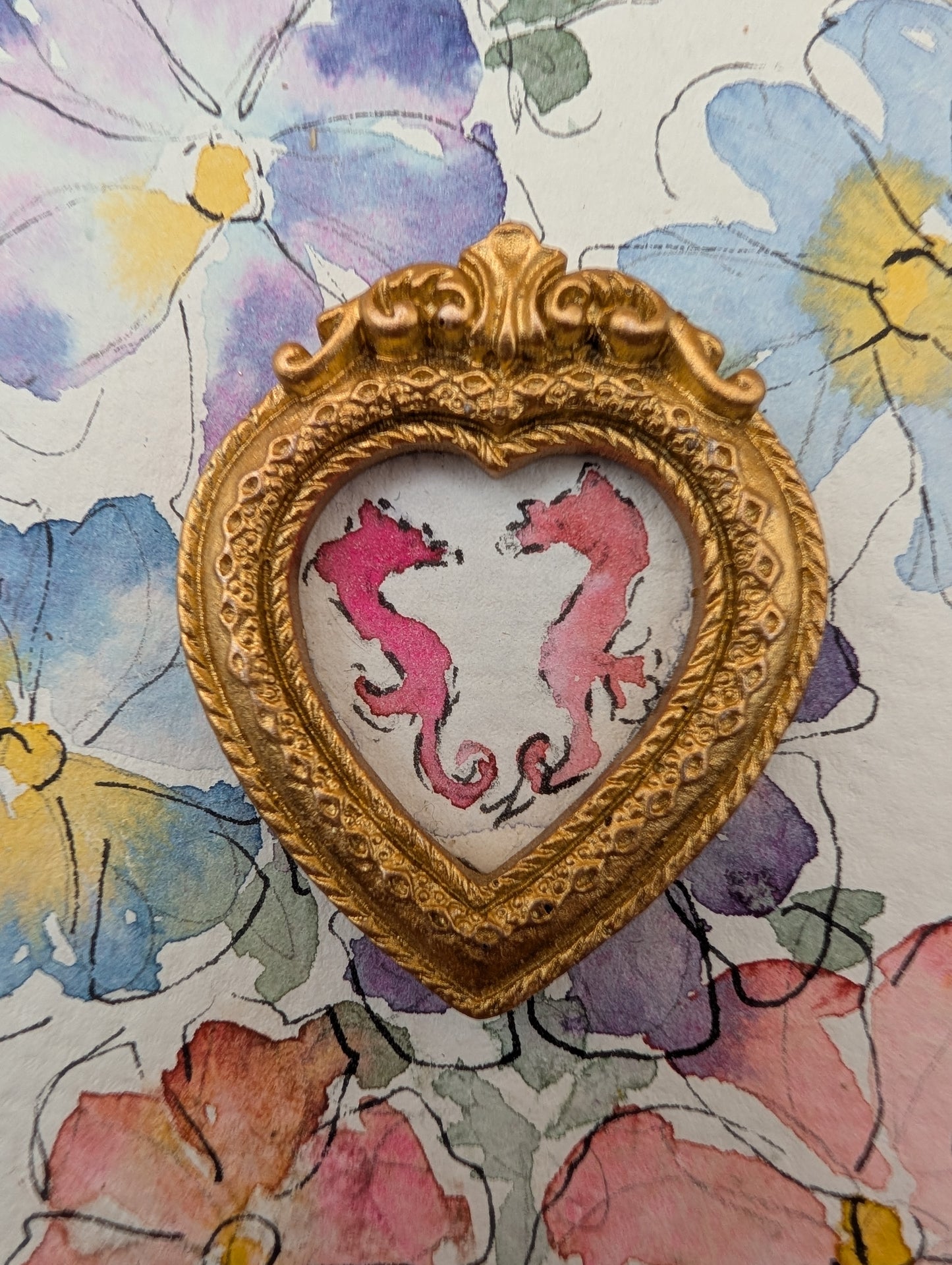 Mini Seahorse Painting - Original Watercolor Art by Lora Cavallin