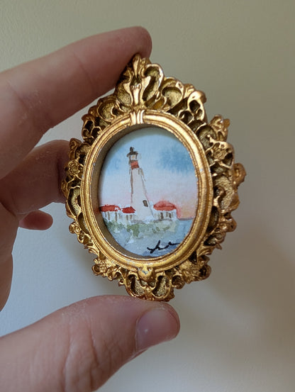 Mini Lighthouse Painting - Original Watercolor Art by Lora Cavallin