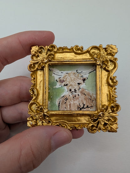 Mini Highland Cow Painting - Original Watercolor Art by Lora Cavallin