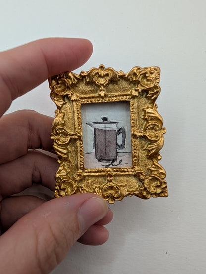 Mini French Press Coffee Pot Painting - Original Watercolor Art by Lora Cavallin