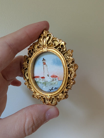 Mini Lighthouse Painting - Original Watercolor Art by Lora Cavallin