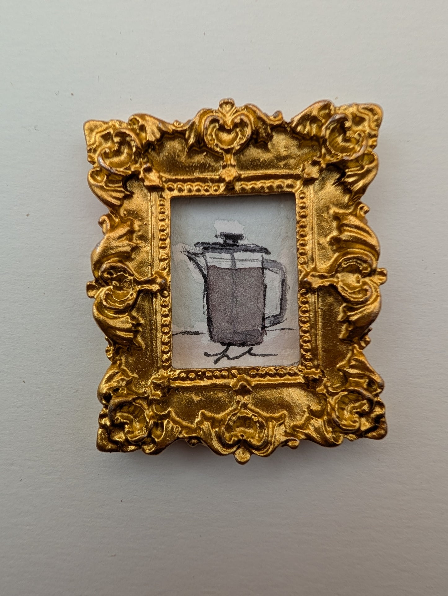Mini French Press Coffee Painting - Original Watercolor Art by Lora Cavallin