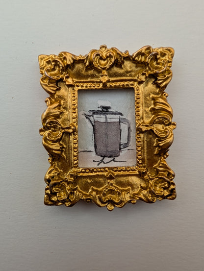 Mini French Press Coffee Painting - Original Watercolor Art by Lora Cavallin
