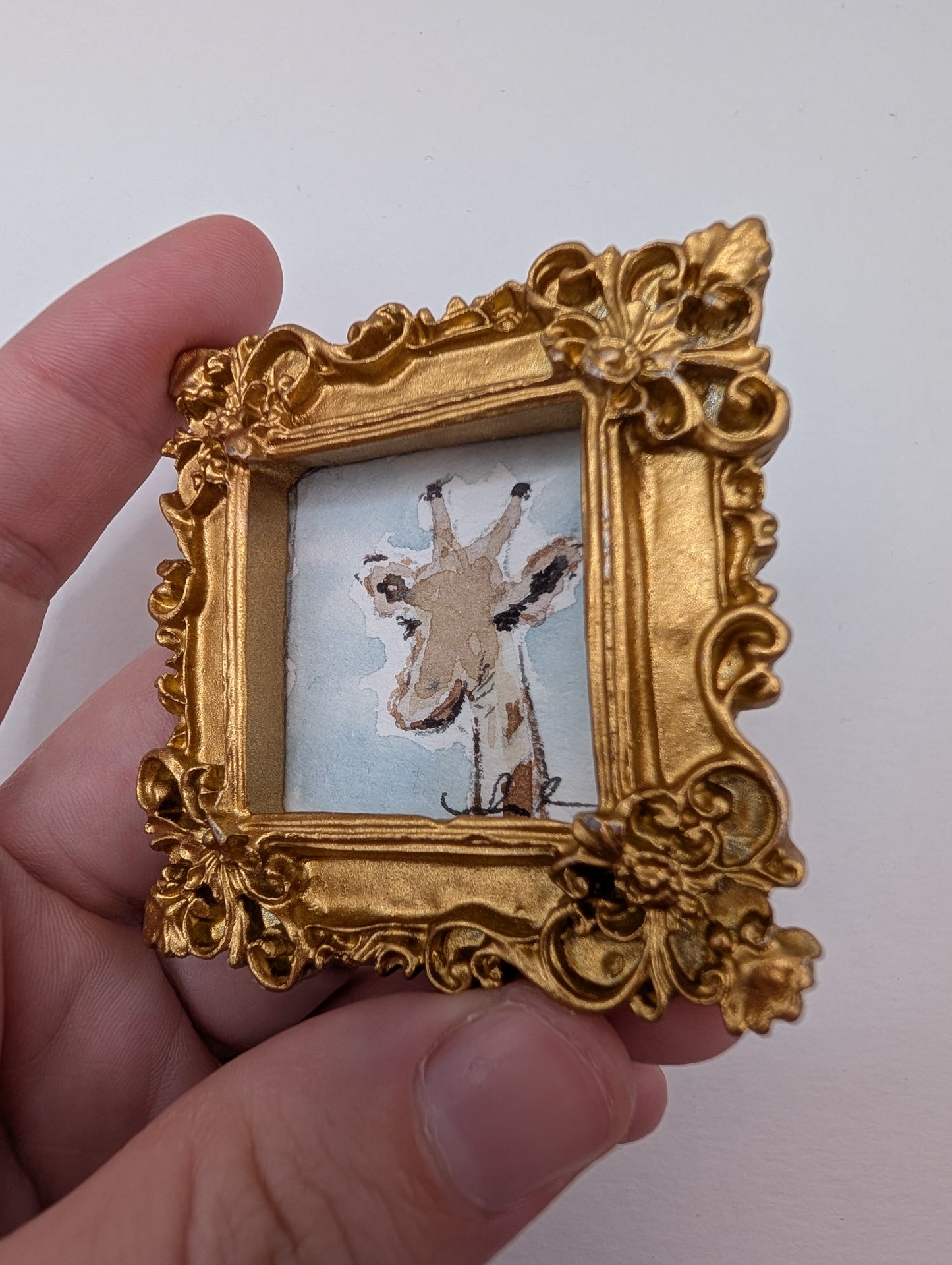 Mini Giraffe Painting - Original Watercolor Art by Lora Cavallin