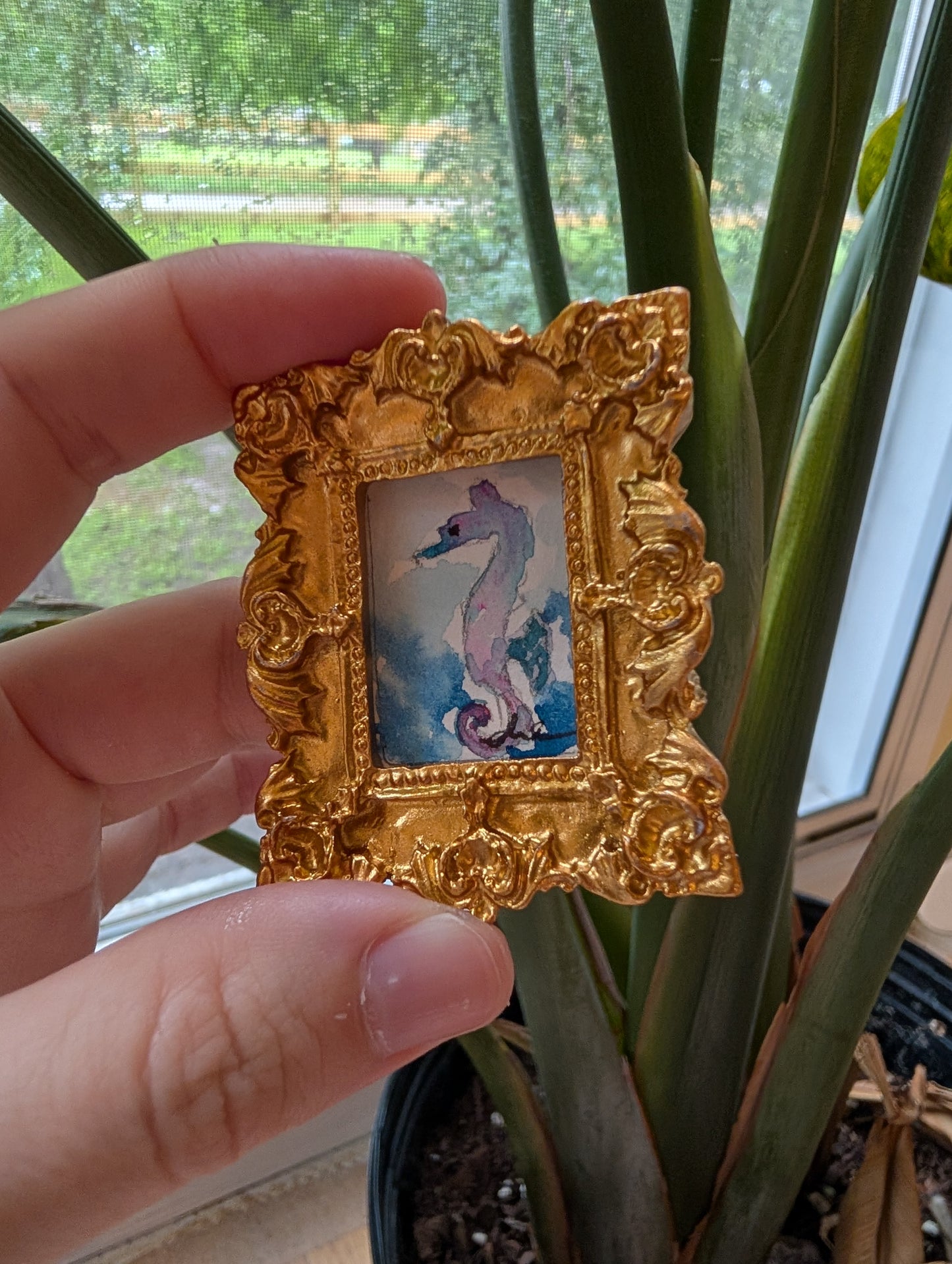 Mini Seahorse Painting - Original Watercolor Art by Lora Cavallin