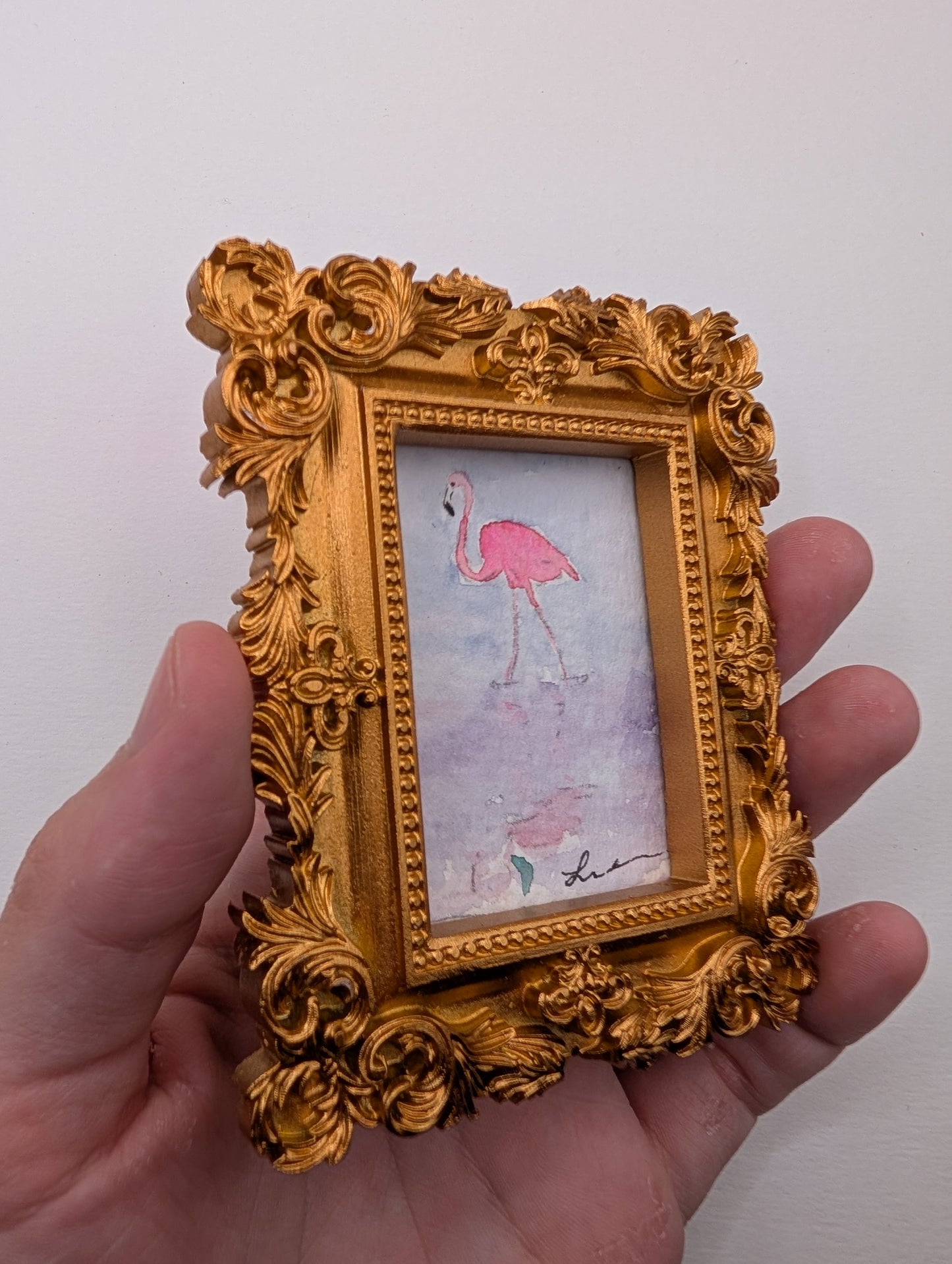Mini Flamingo Painting - Original Watercolor Art by Lora Cavallin