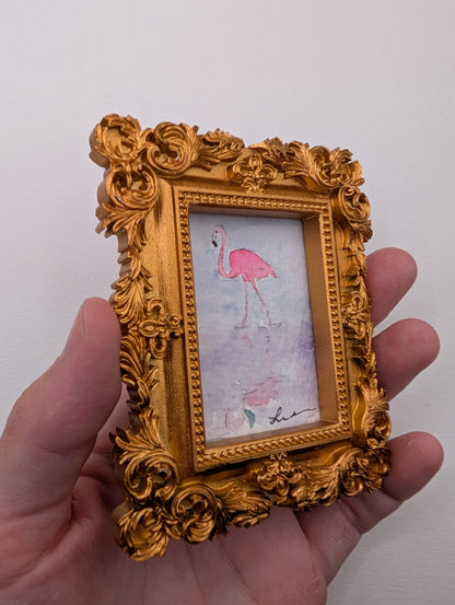 Mini Flamingo Painting - Original Watercolor Art by Lora Cavallin