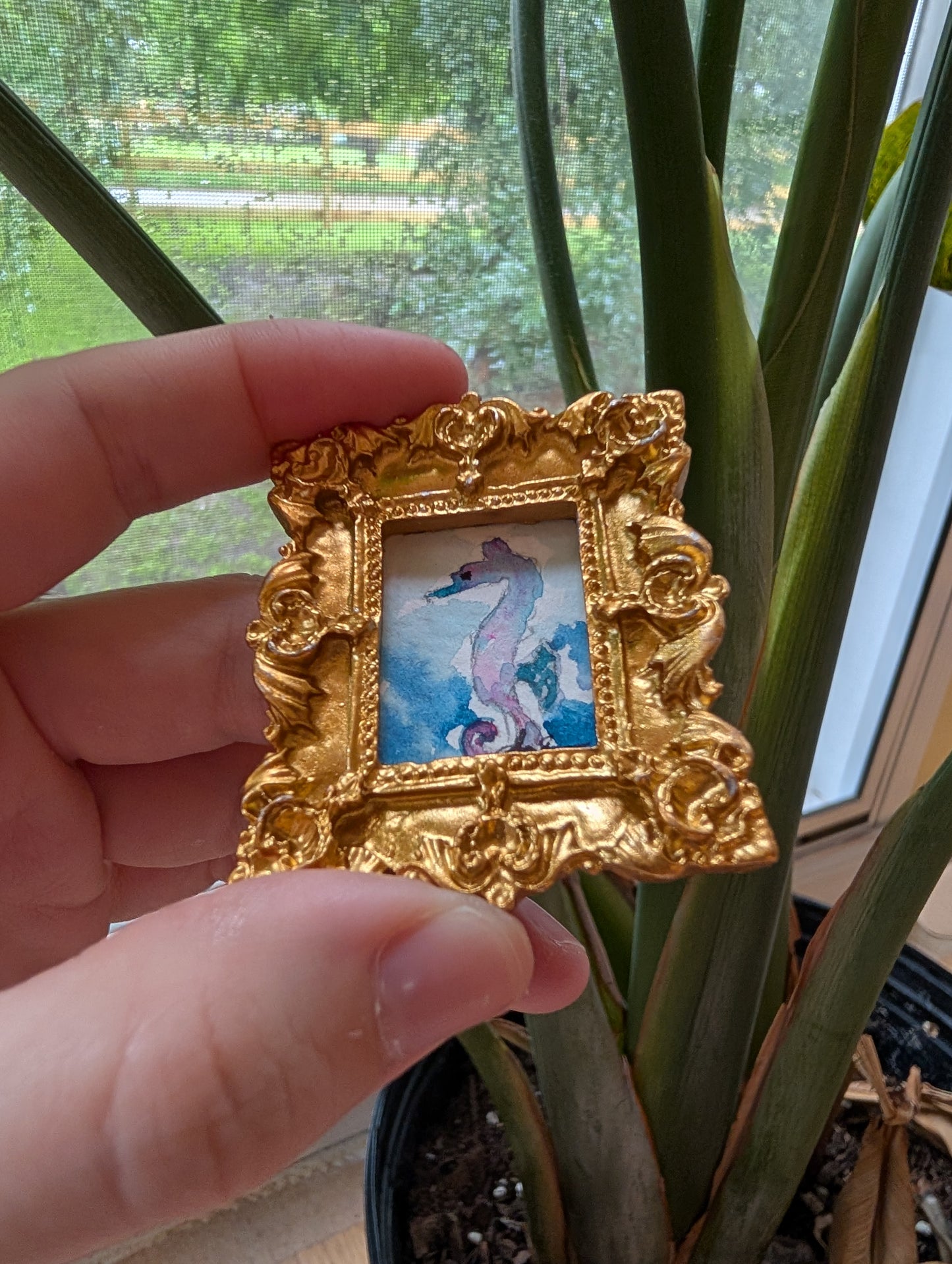 Mini Seahorse Painting - Original Watercolor Art by Lora Cavallin