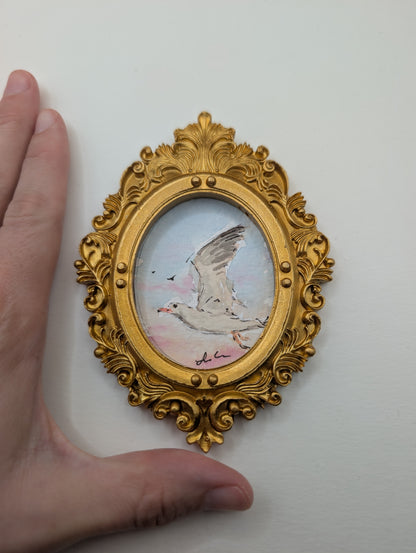 Mini Seagull Painting - Original Watercolor Art by Lora Cavallin