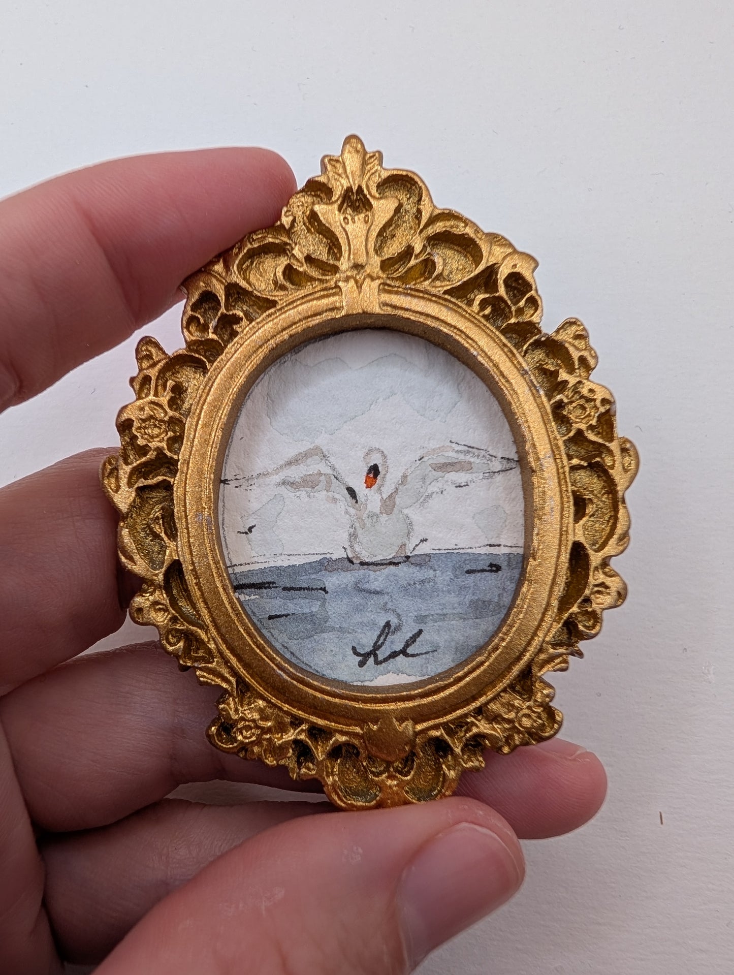 Mini Swan Painting - Original Watercolor Art by Lora Cavallin