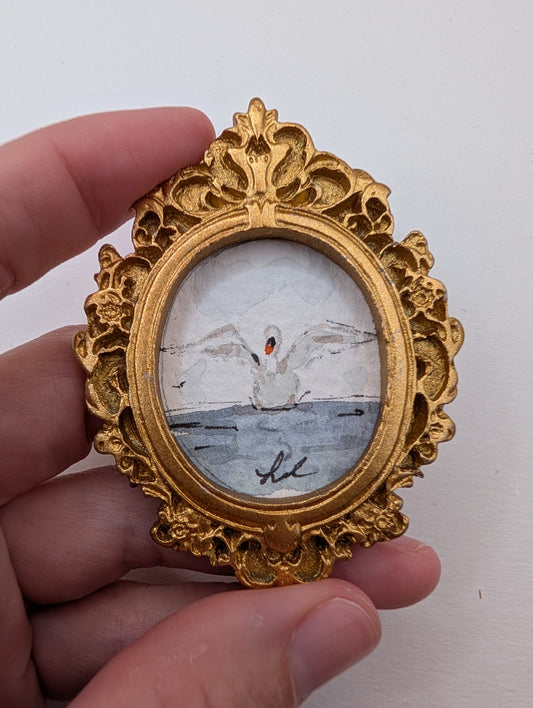 Mini Swan Painting - Original Watercolor Art by Lora Cavallin