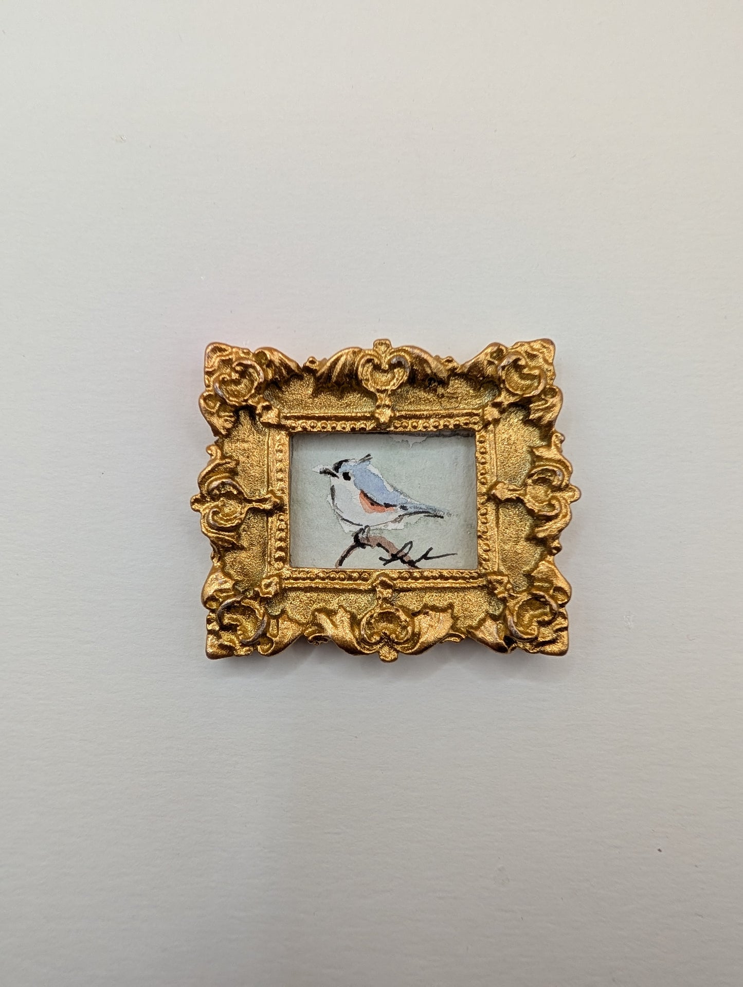 Mini Tufted Titmouse Bird Painting - Original Watercolor Art by Lora Cavallin
