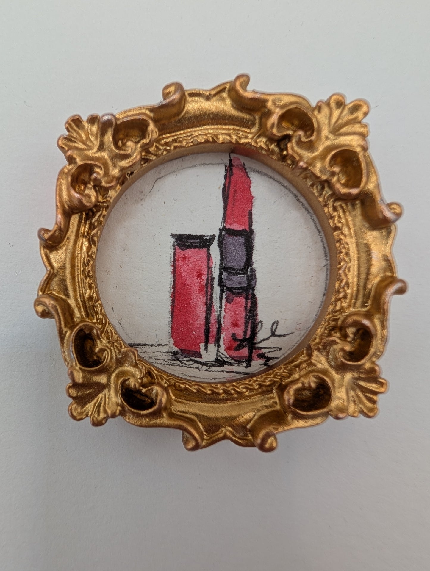 Mini Lipstick Painting - Original Watercolor Art by Lora Cavallin
