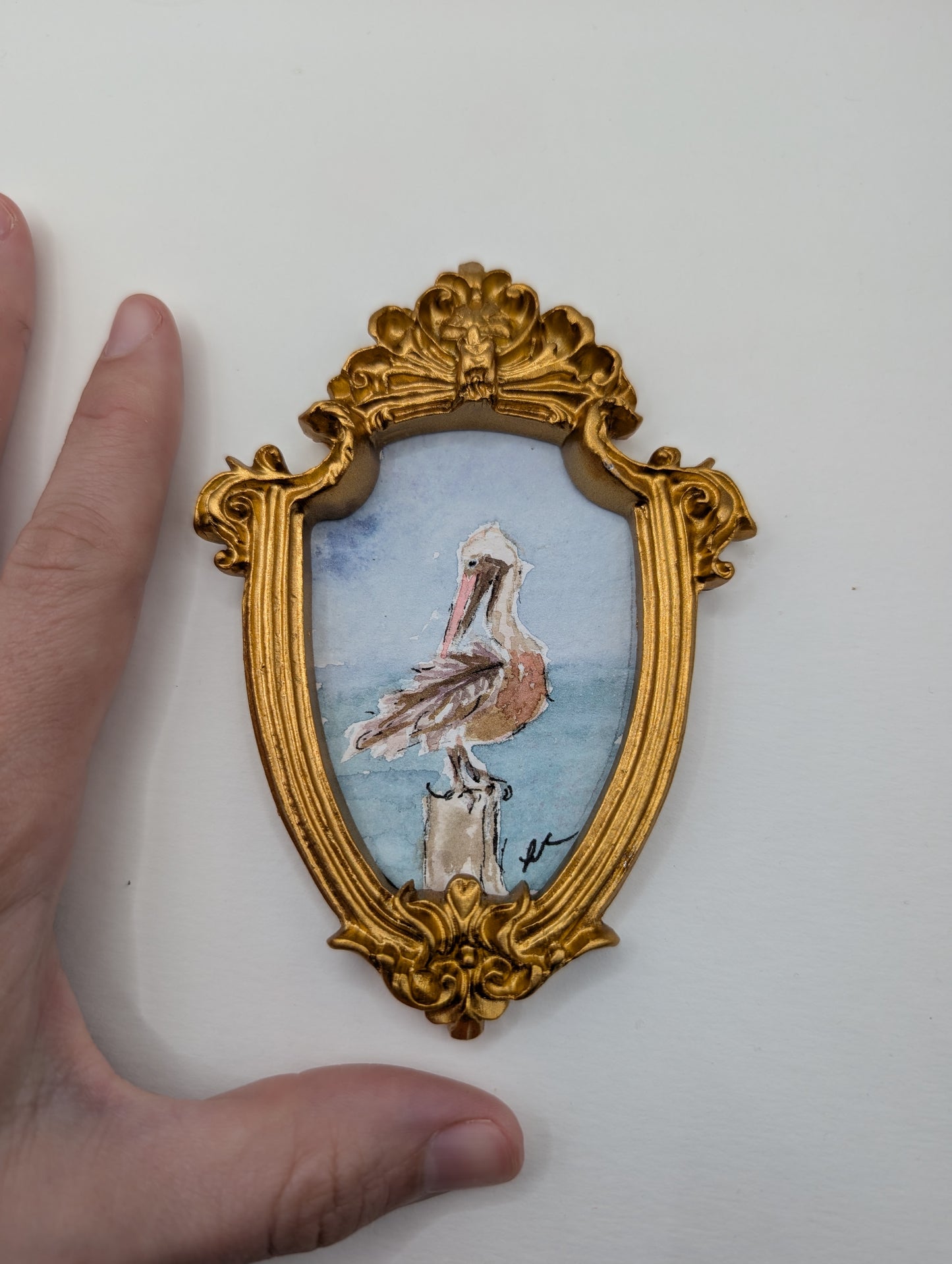 Mini Pelican Painting - Original Watercolor Art by Lora Cavallin