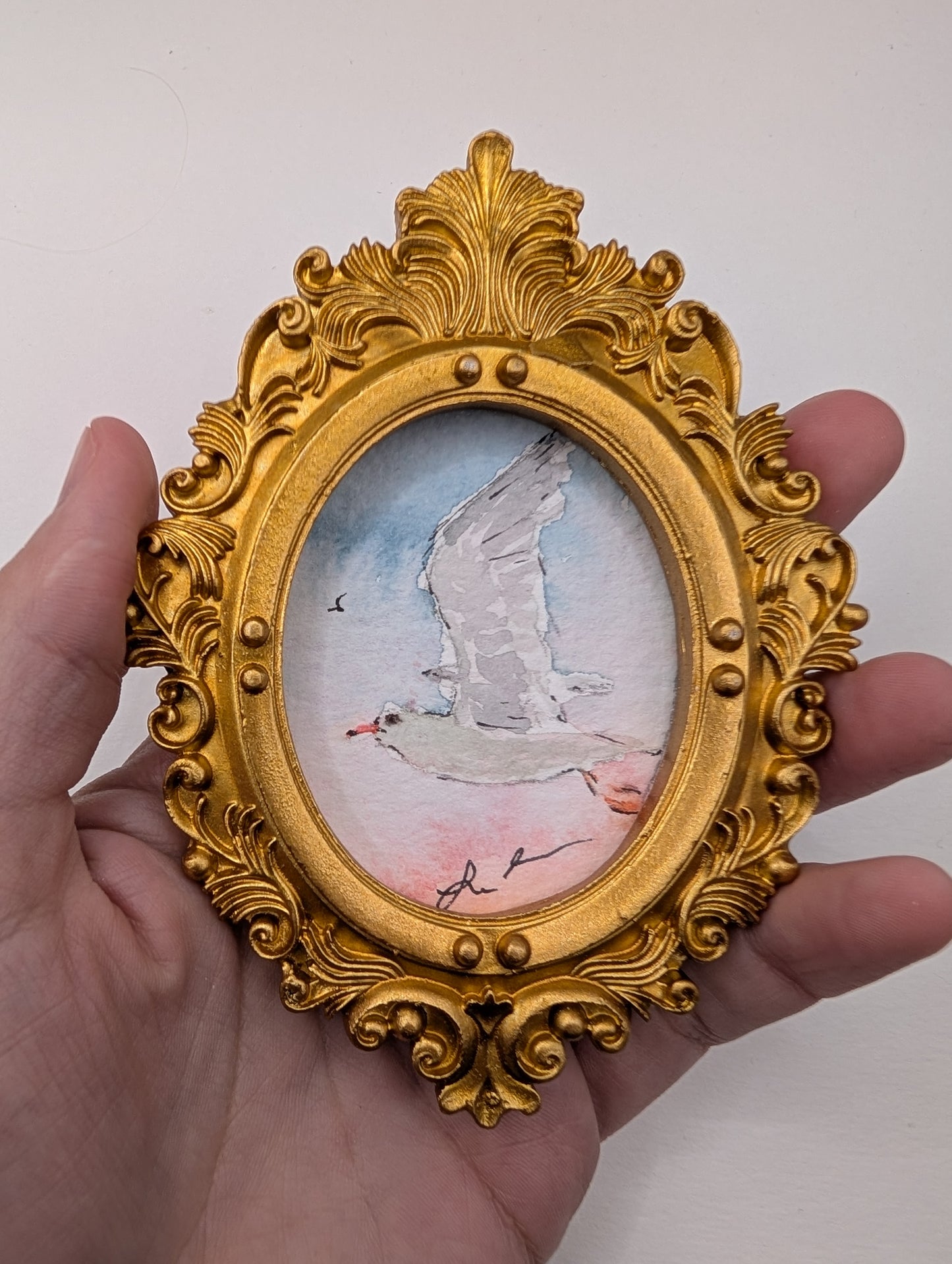 Mini Seagull Painting - Original Watercolor Art by Lora Cavallin