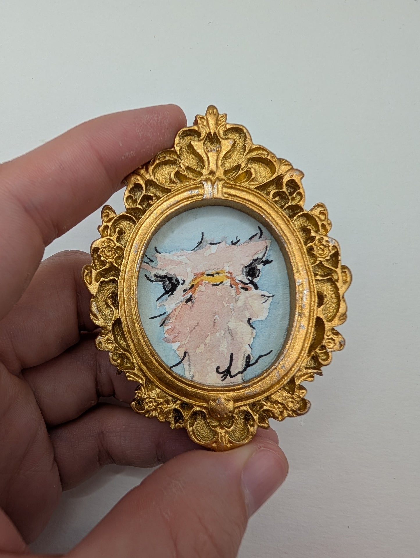 Mini Ostrich Painting - Original Watercolor Art by Lora Cavallin