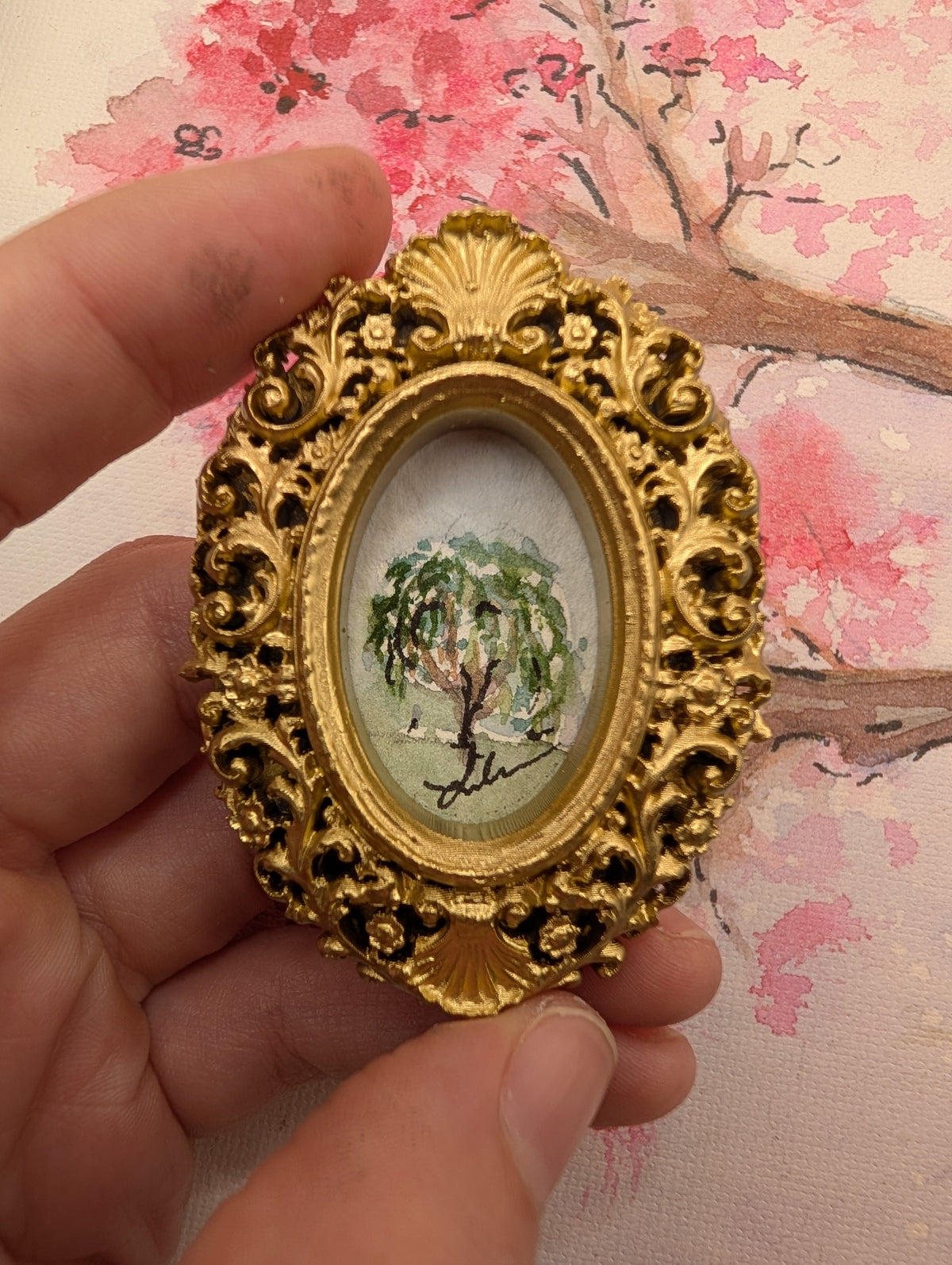Mini Tree Painting - Original Watercolor Art by Lora Cavallin