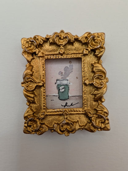 Mini Cup of Coffee Painting - Original Watercolor Art by Lora Cavallin