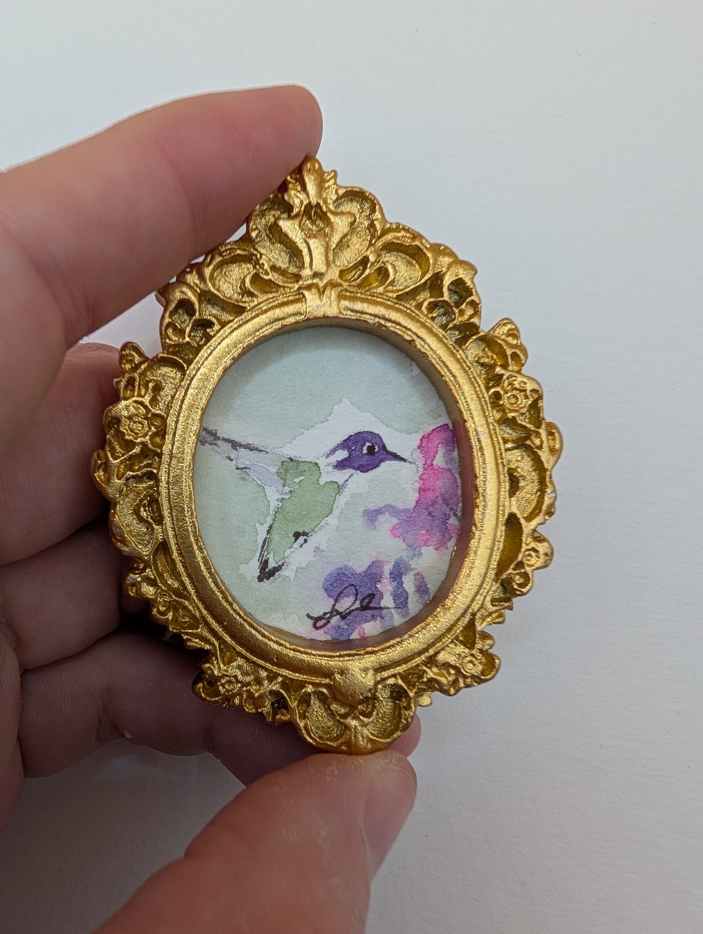 Mini Hummingbird Painting - Original Watercolor Art by Lora Cavallin