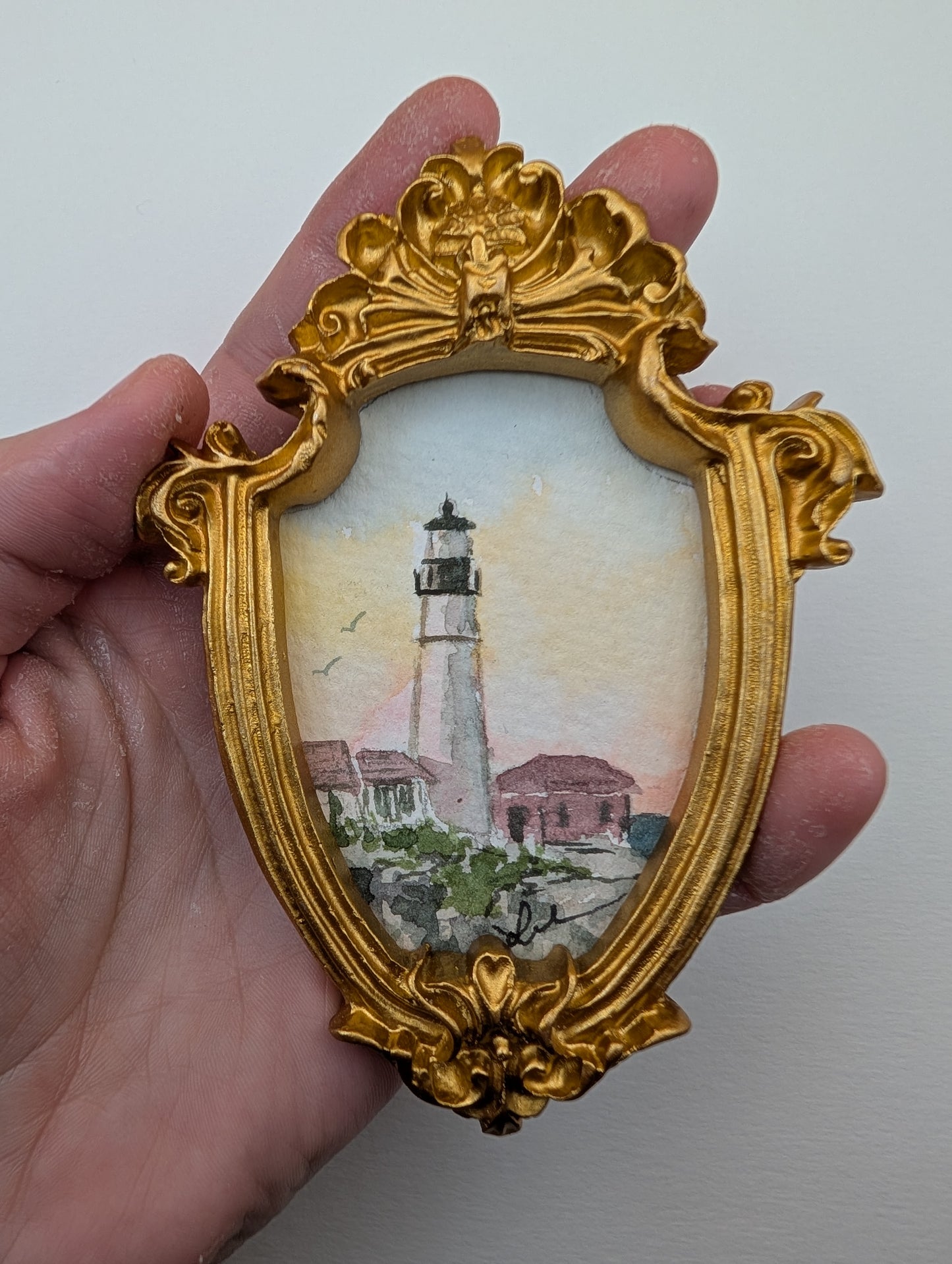 Mini Lighthouse Painting - Original Watercolor Art by Lora Cavallin