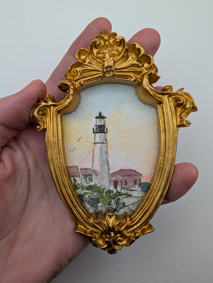 Mini Lighthouse Painting - Original Watercolor Art by Lora Cavallin