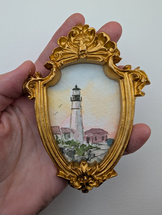 Mini Lighthouse Painting - Original Watercolor Art by Lora Cavallin