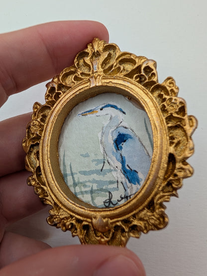 Mini Blue Heron Painting - Original Watercolor Art by Lora Cavallin