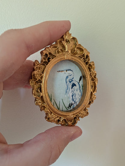 Mini Blue Heron Painting - Original Watercolor Art by Lora Cavallin