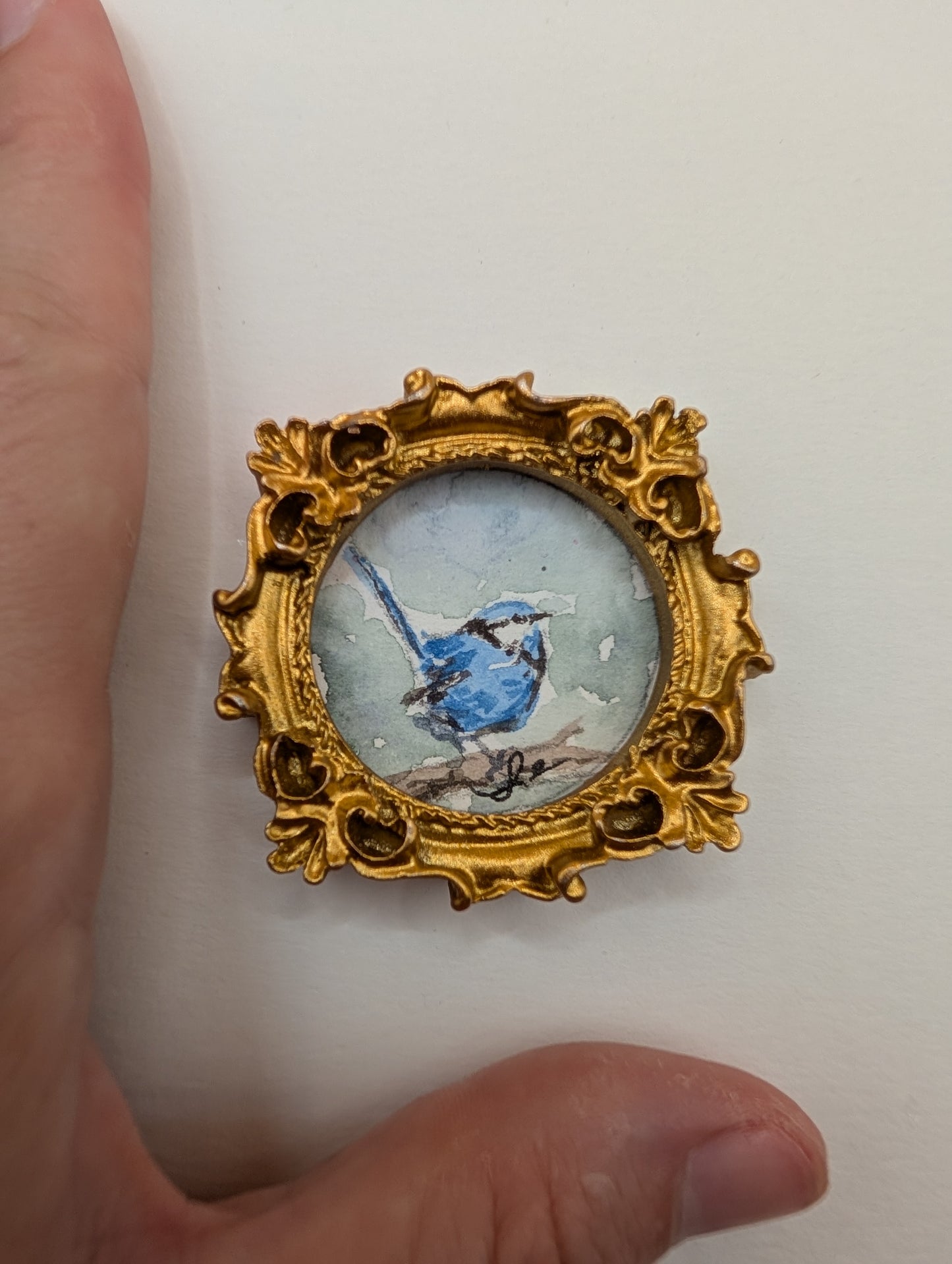 Mini Blue Fairy Wren Painting - Original Watercolor Art by Lora Cavallin