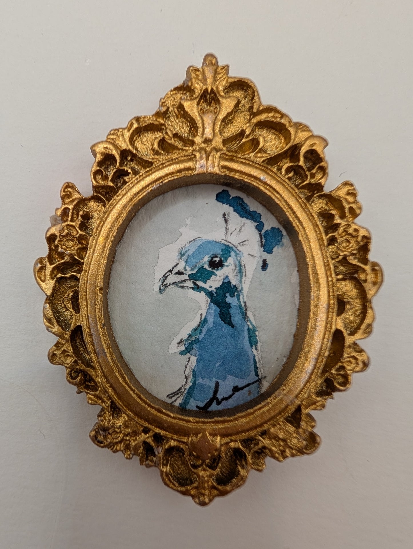 Mini Peacock Painting - Original Watercolor Art by Lora Cavallin