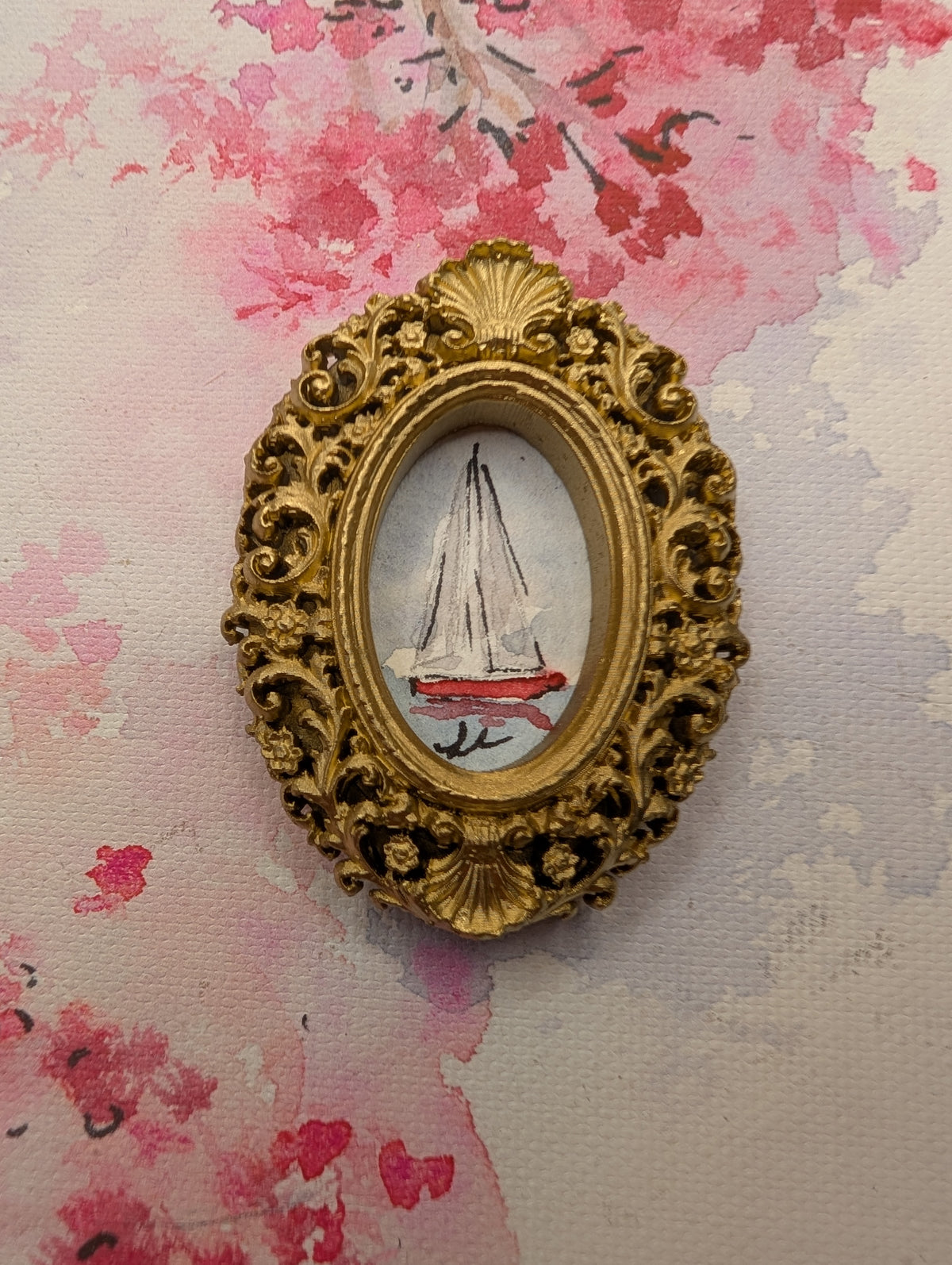 Mini Sailboat Painting - Original Watercolor Art by Lora Cavallin