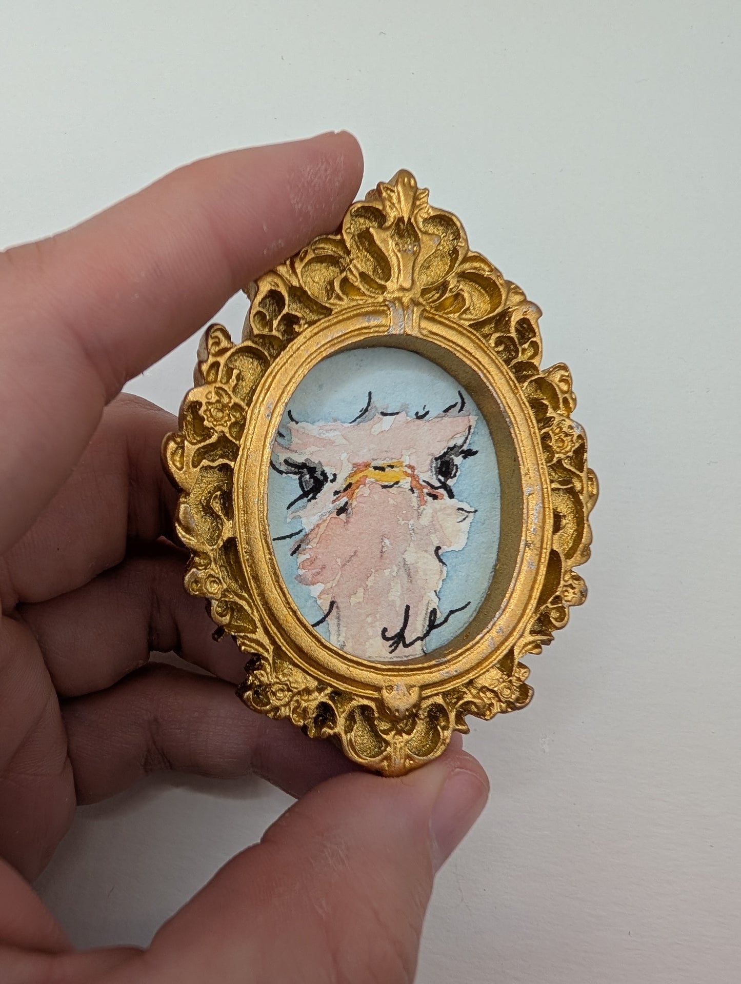 Mini Ostrich Painting - Original Watercolor Art by Lora Cavallin
