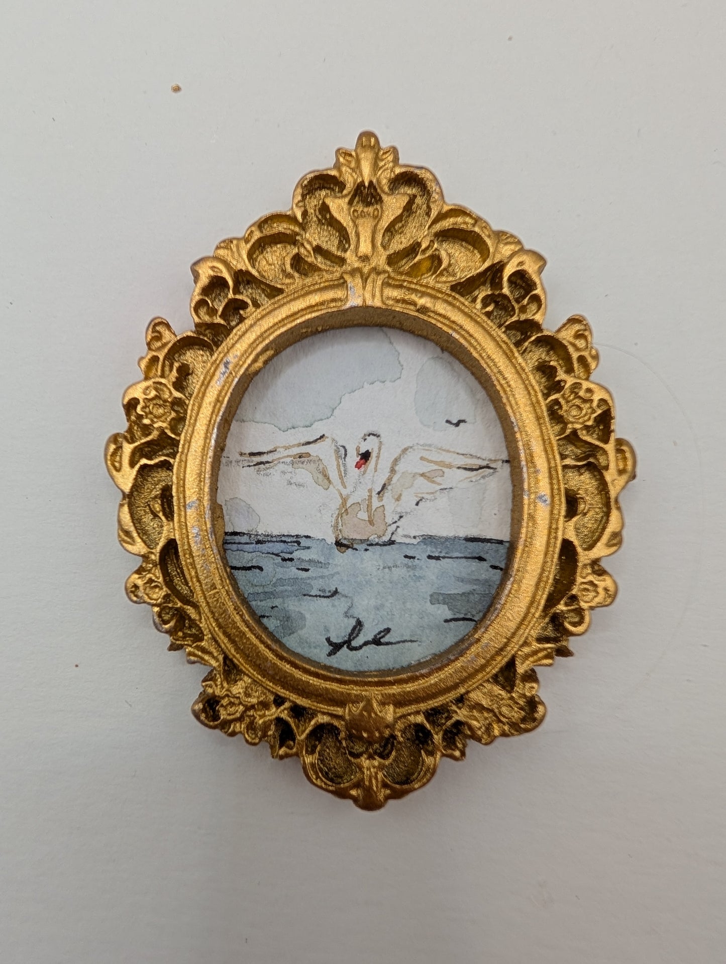 Mini Swan Painting - Original Watercolor Art by Lora Cavallin