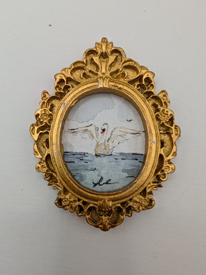 Mini Swan Painting - Original Watercolor Art by Lora Cavallin