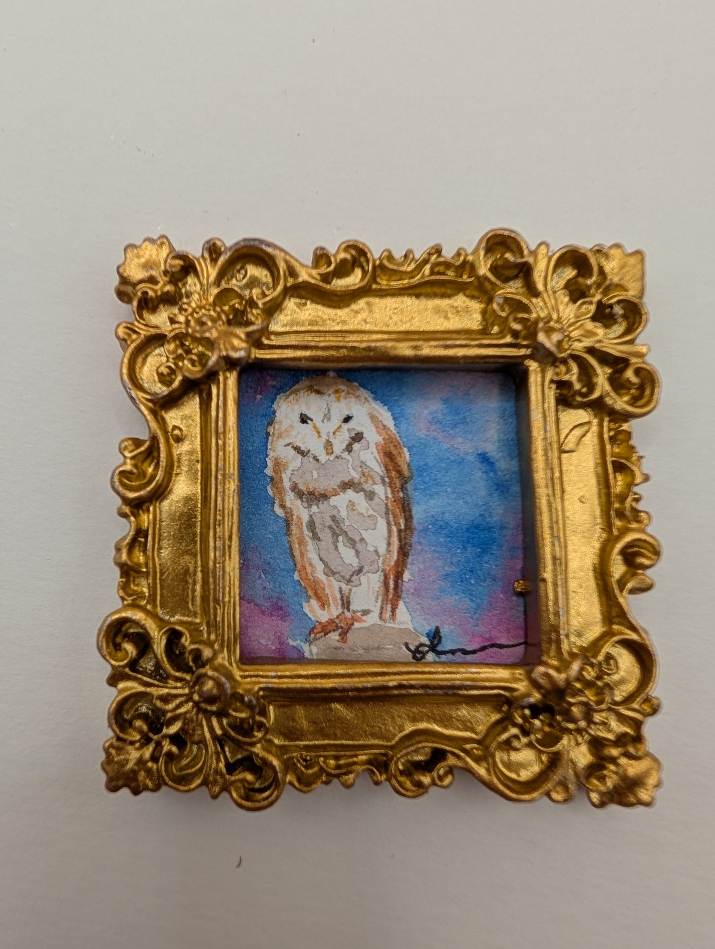 Mini Owl Painting - Original Watercolor Art by Lora Cavallin