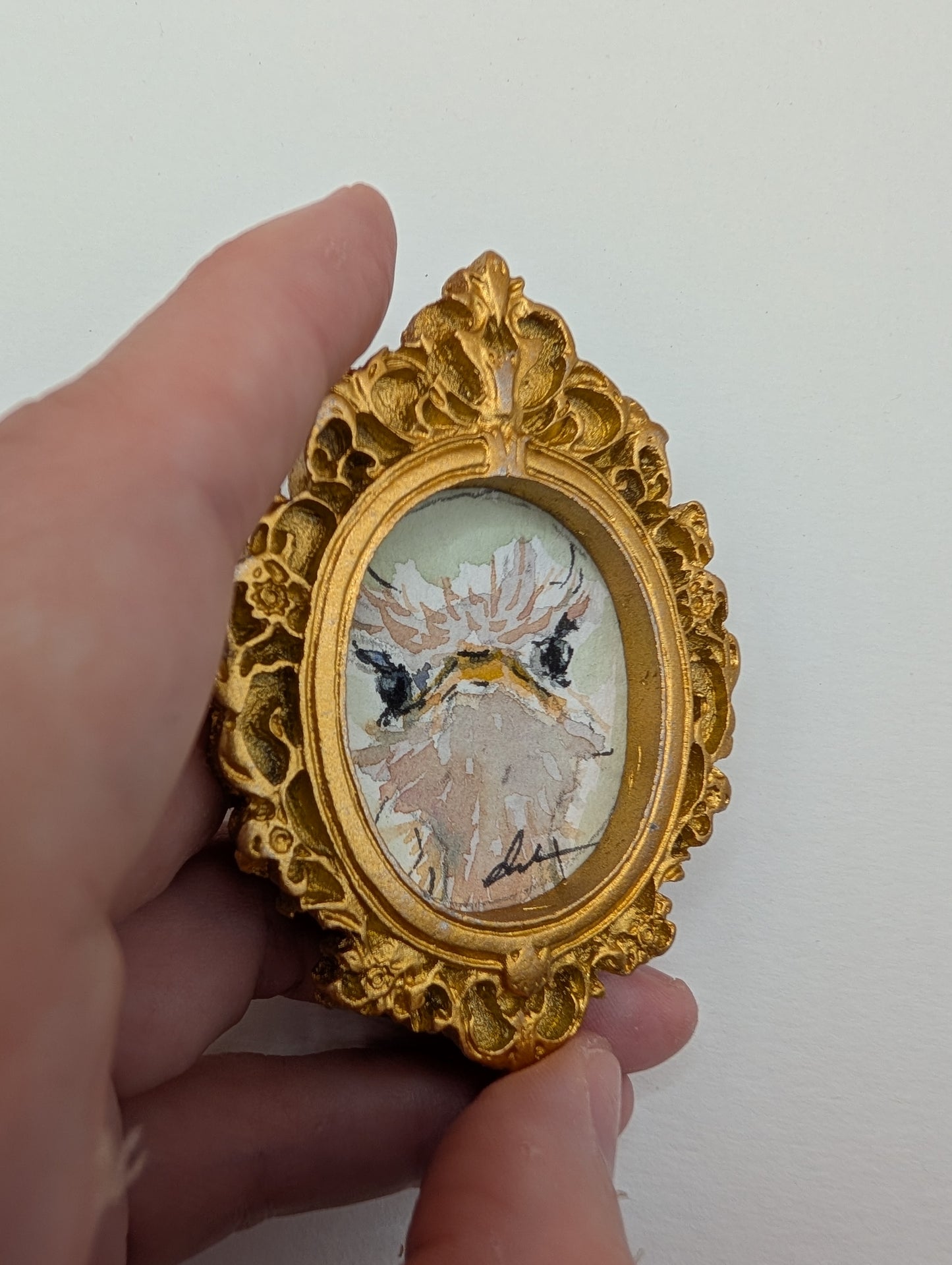 Mini Ostrich Painting - Original Watercolor Art by Lora Cavallin