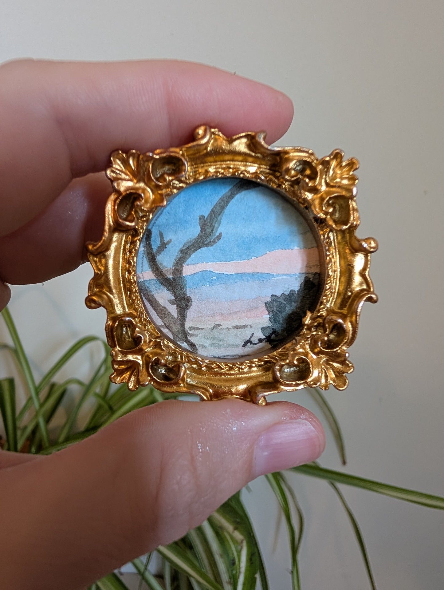Mini Landscape Painting - Original Watercolor Art by Lora Cavallin