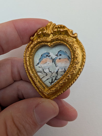 Mini Bluebirds in Love Painting - Original Watercolor Art by Lora Cavallin
