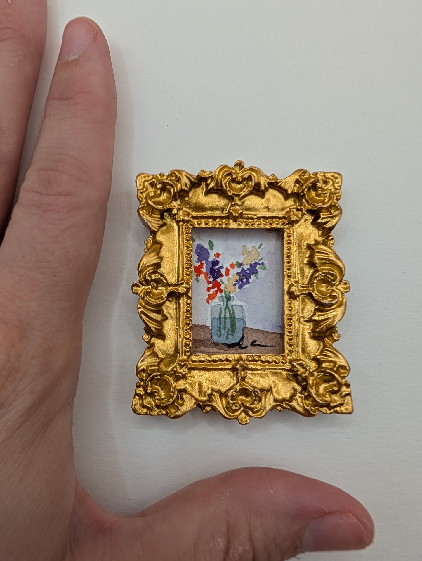 Mini Vase of Flowers Painting - Original Watercolor Art by Lora Cavallin