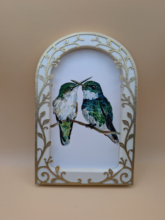 Green Hummingbirds - Arched Framed Print