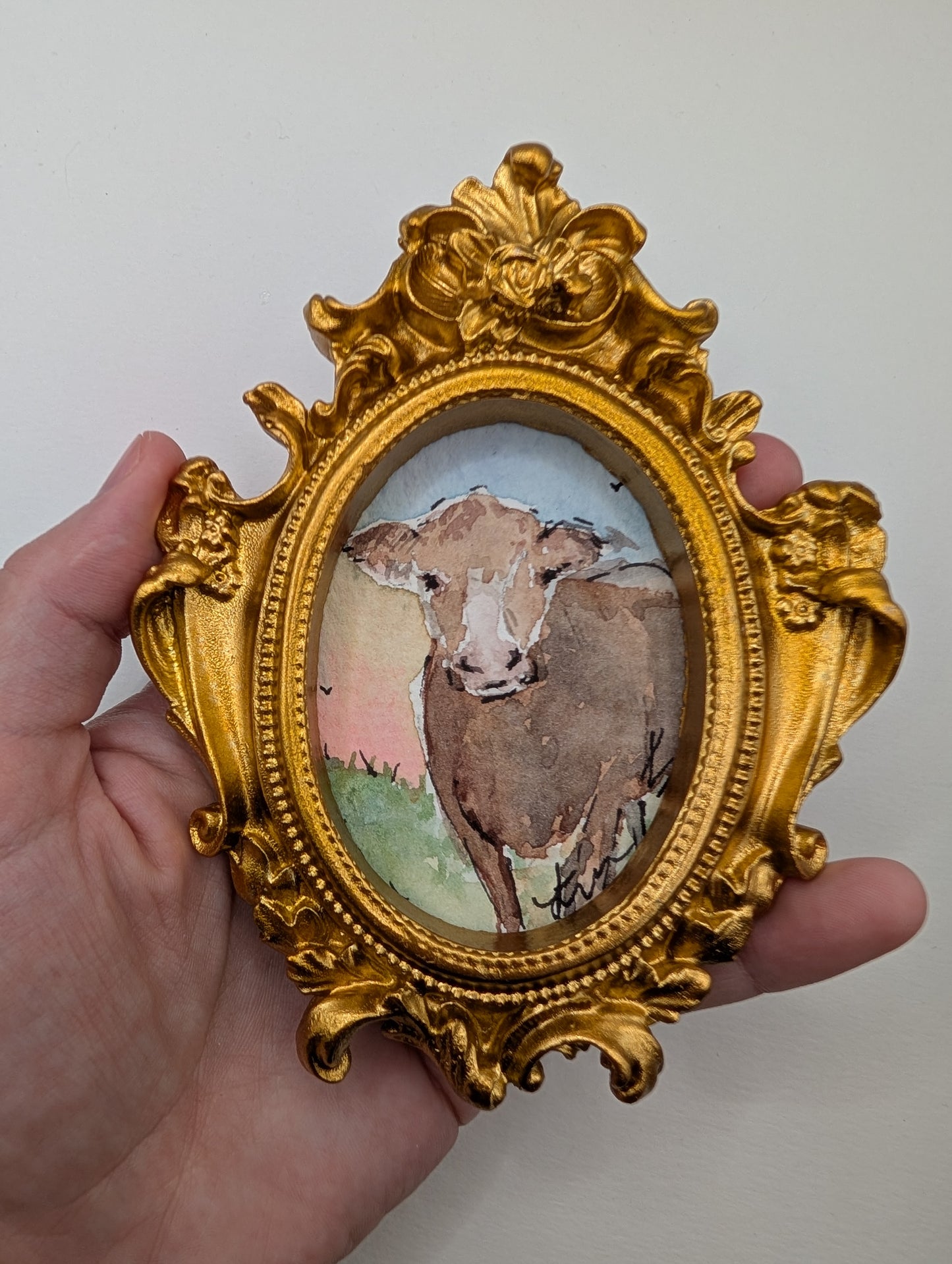 Mini Cow Painting - Original Watercolor Art by Lora Cavallin