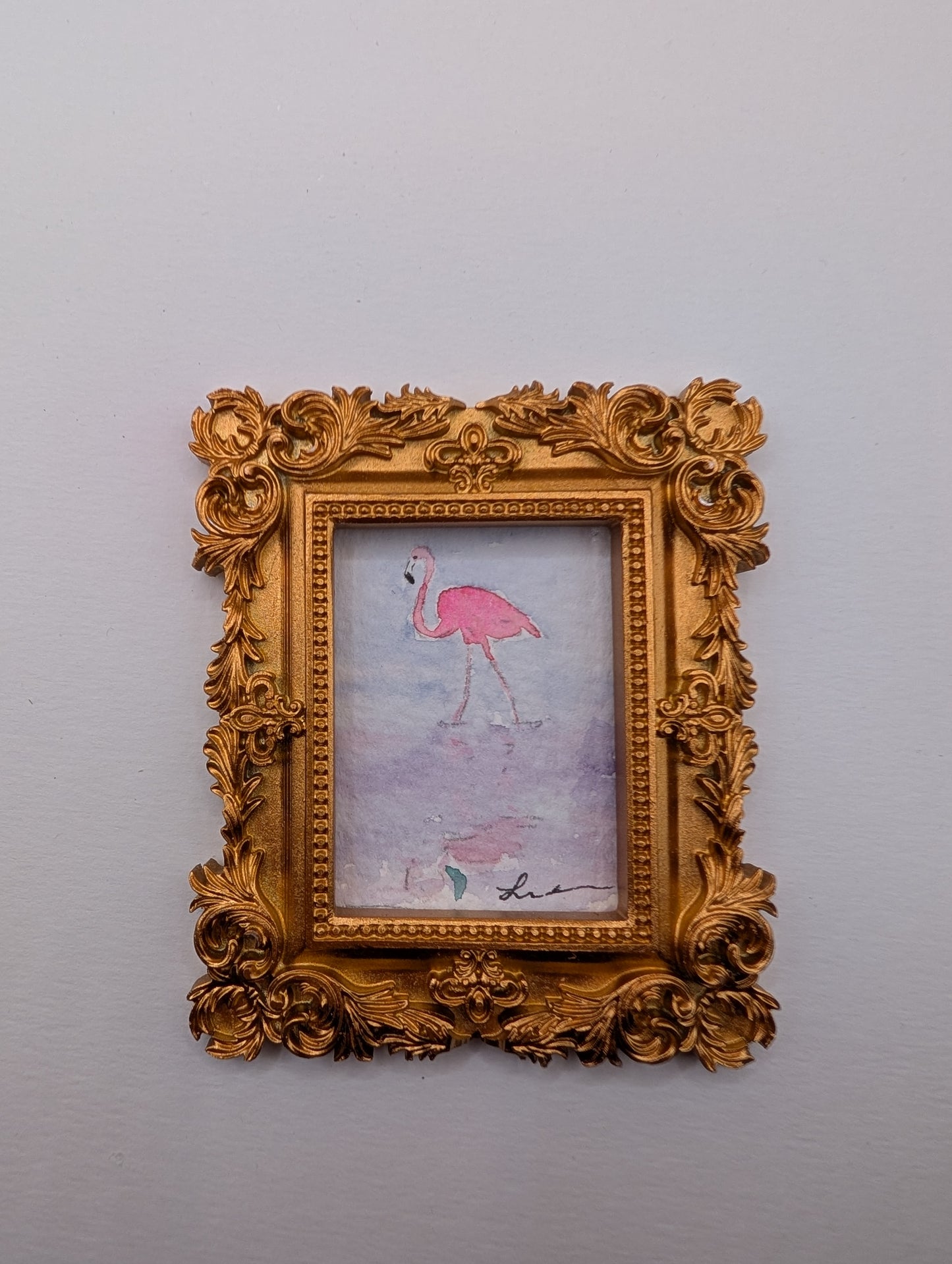 Mini Flamingo Painting - Original Watercolor Art by Lora Cavallin